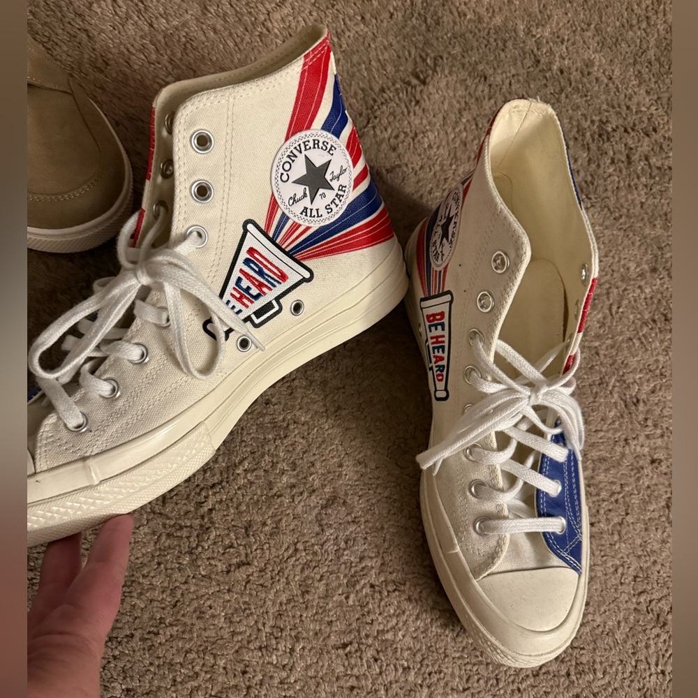 Converse White and Blue High-Top Sneakers